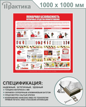 С13 Стенд пожарная безопасность (первичные средства пожаротушения) (1000х1000 мм, пластик ПВХ 3 мм, алюминиевый багет серебряного цвета) - Стенды - Стенды по пожарной безопасности - Магазин охраны труда ИЗО Стиль