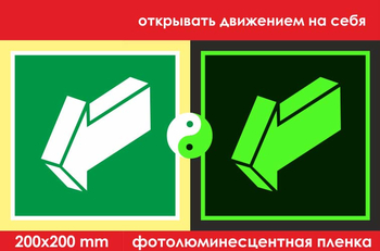 E19 открывать движением на себя (фотолюминесцентная пленка, 200х200 мм) - Знаки безопасности - Эвакуационные знаки - Магазин охраны труда ИЗО Стиль