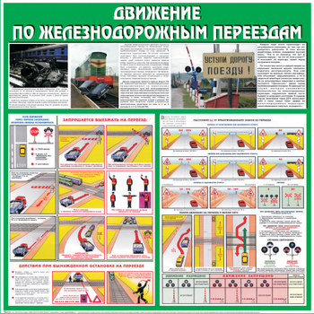 С40 Стенд движение по железнодорожным переездам (1000х1000 мм, пластик 3 мм, алюминиевый багет серебряного цвета) - Стенды - Стенды по безопасности дорожного движения - Магазин охраны труда ИЗО Стиль